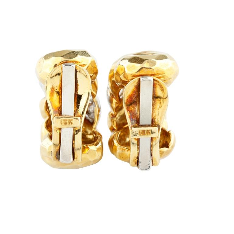 Modern 1.50 Carat Diamond Huggie Clip-On Earrings in Platinum and Yellow Gold For Sale