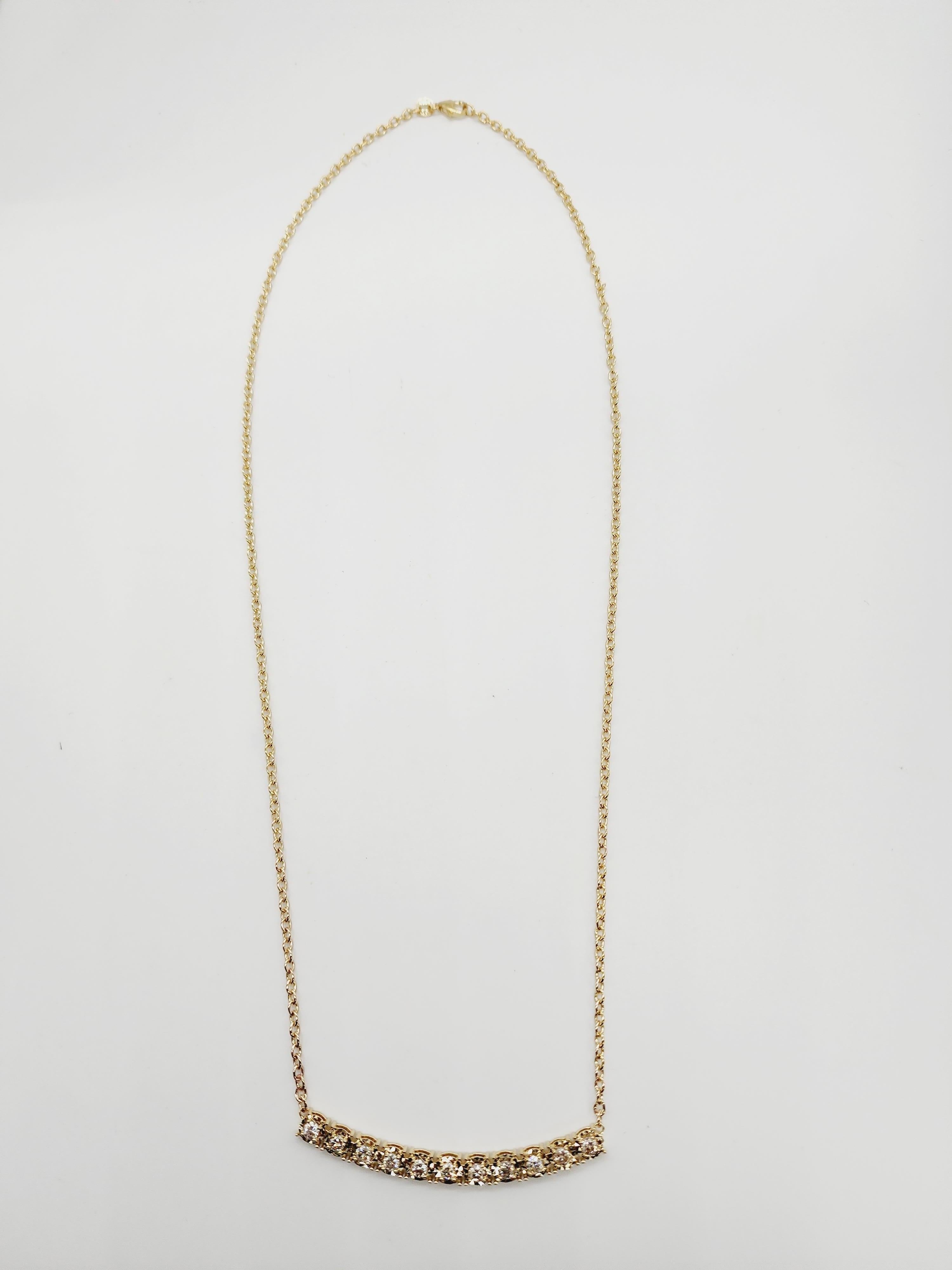 Round Cut 1.50 Carat Diamond Mini Illusion Necklace 14 Karat Yellow Gold 16'' For Sale