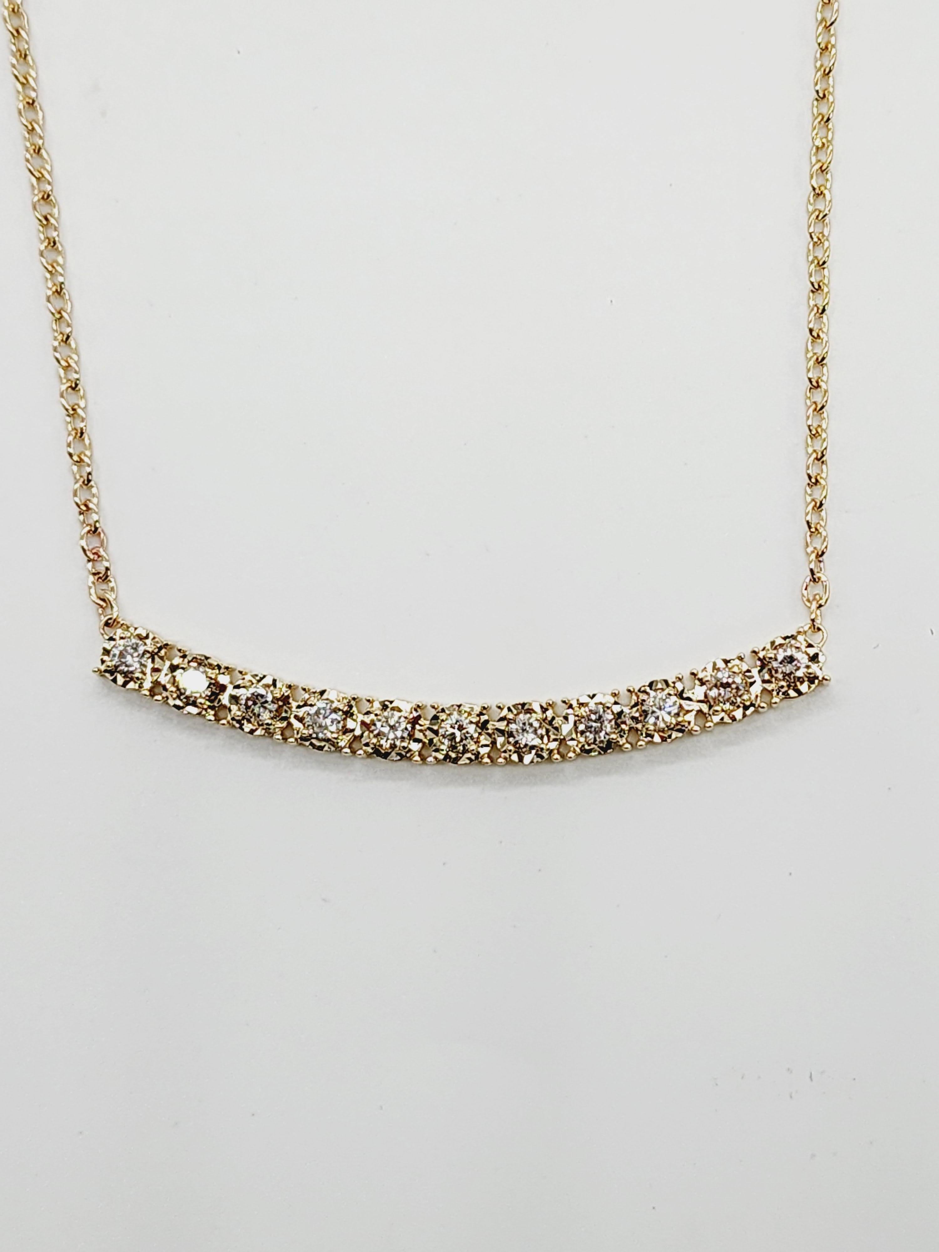 Round Cut 1.50 Carat Diamond Mini Illusion Necklace 14 Karat Yellow Gold 20'' For Sale