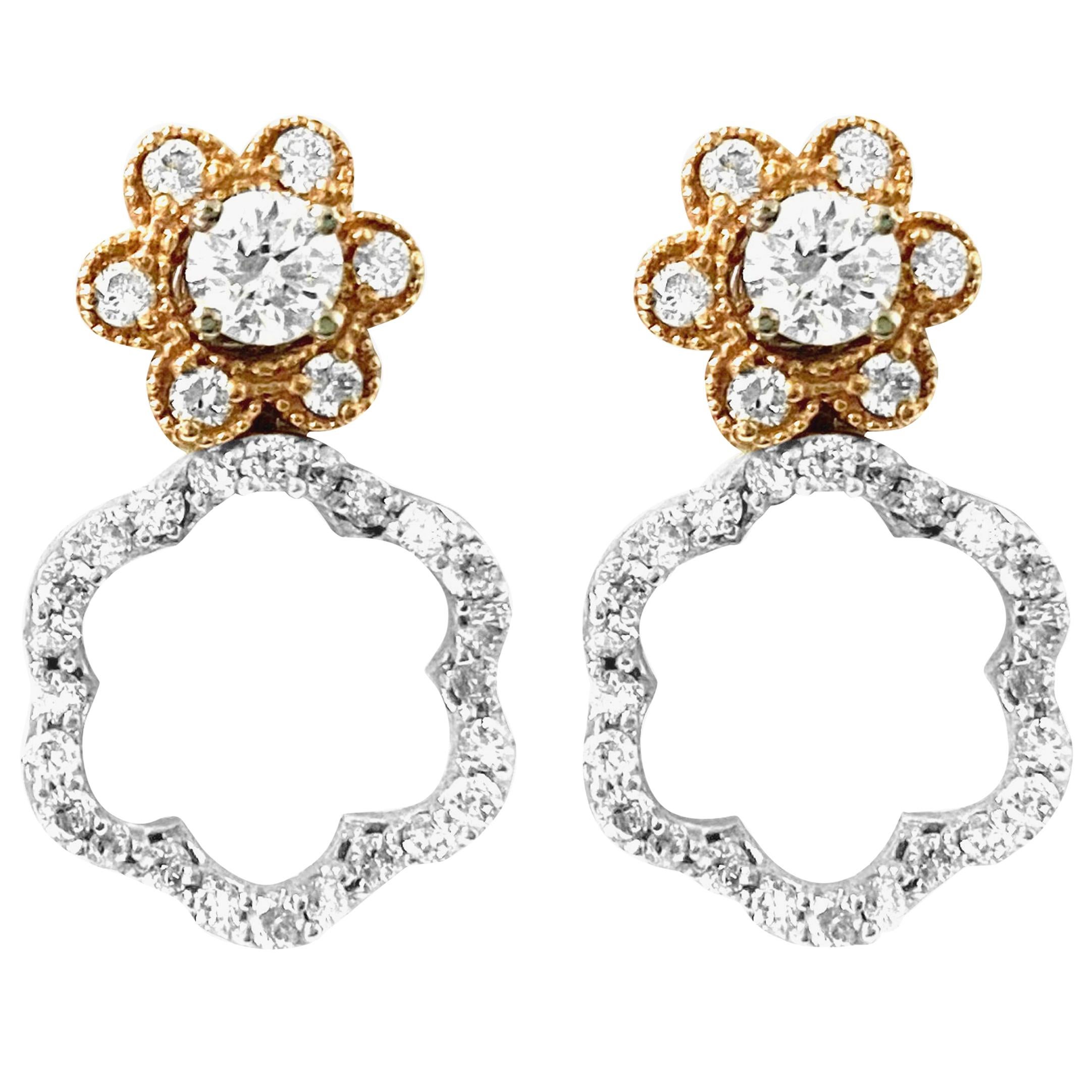 1.50 Carat Diamond Multi Style Earrings and Stud in 14 Karat Two-Tone Gold For Sale