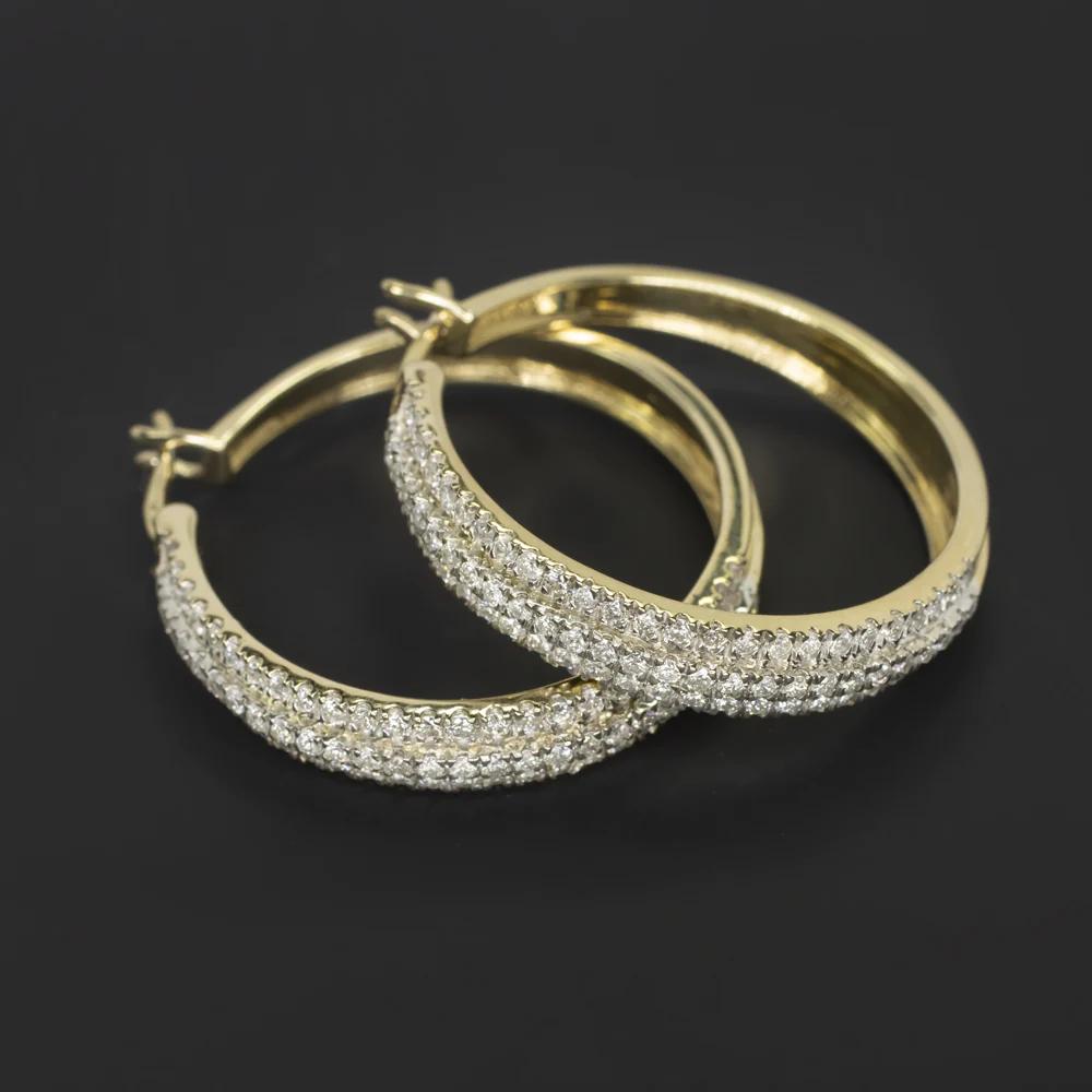 Contemporary 1.50 Carat Diamond Pave Hoop Earrings 10k Yellow Gold For Sale