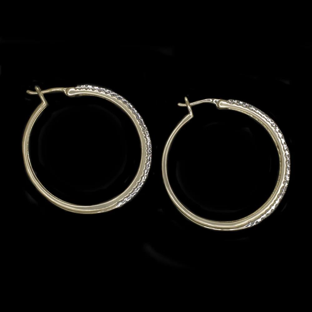 Brilliant Cut 1.50 Carat Diamond Pave Hoop Earrings 10k Yellow Gold For Sale