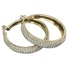 1.50 Carat Diamond Pave Hoop Earrings 10k Yellow Gold
