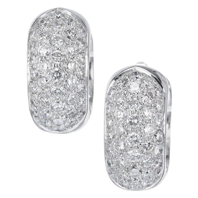 1.50 Carat Diamond Pave White Gold Huggie Hoop Earrings For Sale