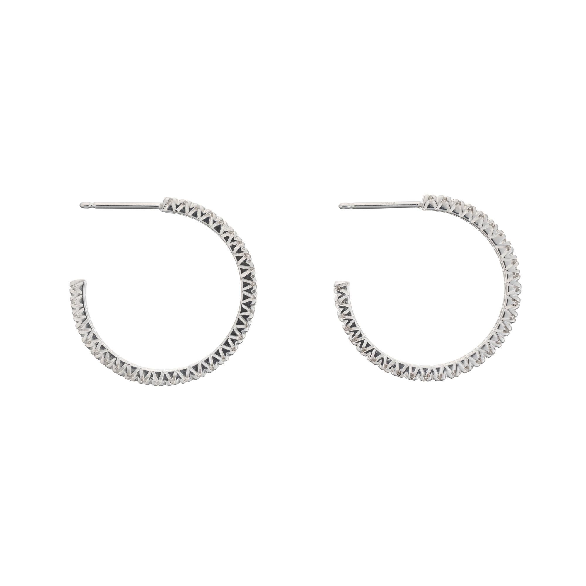 Round Cut 1.50 Carat Diamond Platinum Hoop Earrings  For Sale