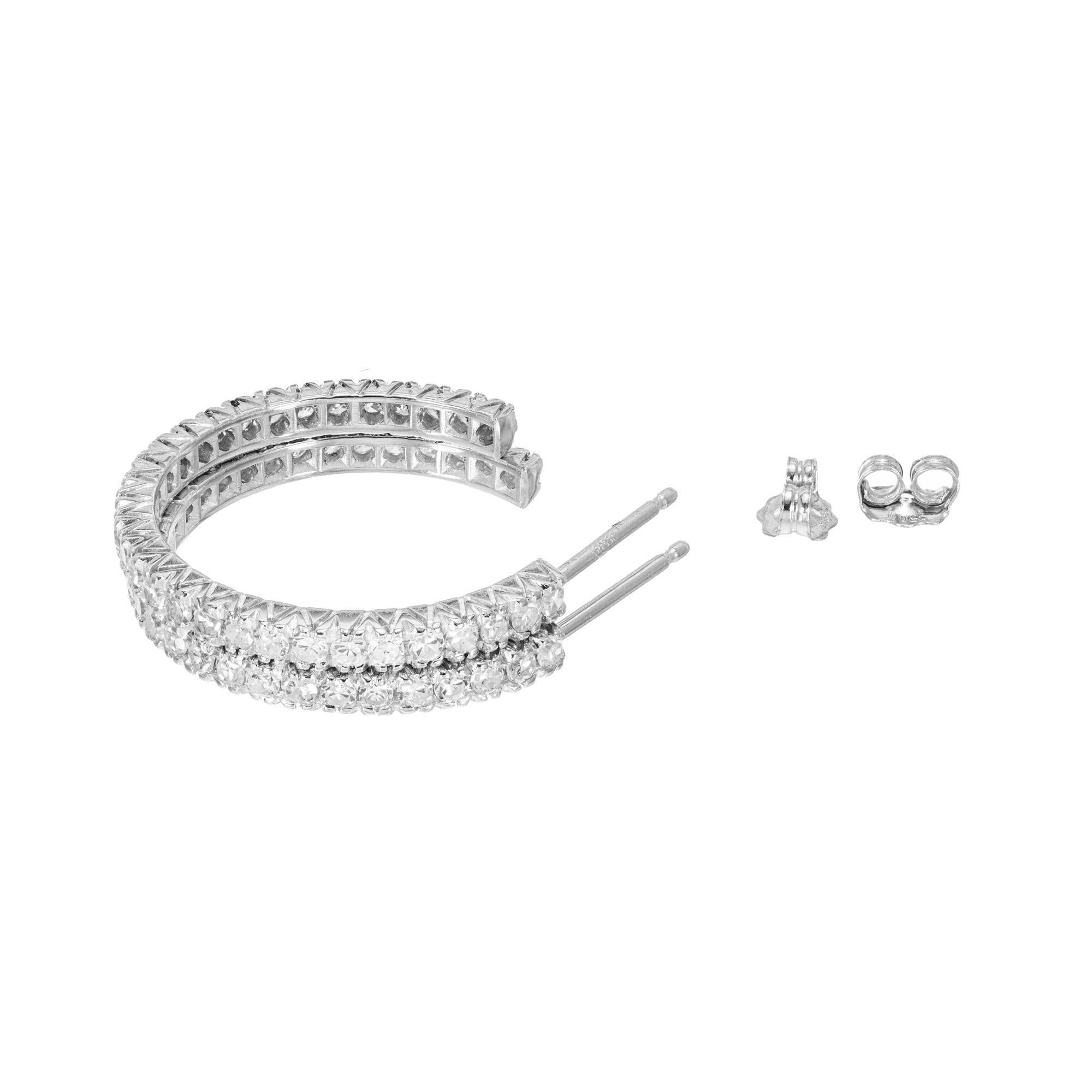 1.50 Carat Diamond Platinum Hoop Earrings  In Good Condition For Sale In Stamford, CT