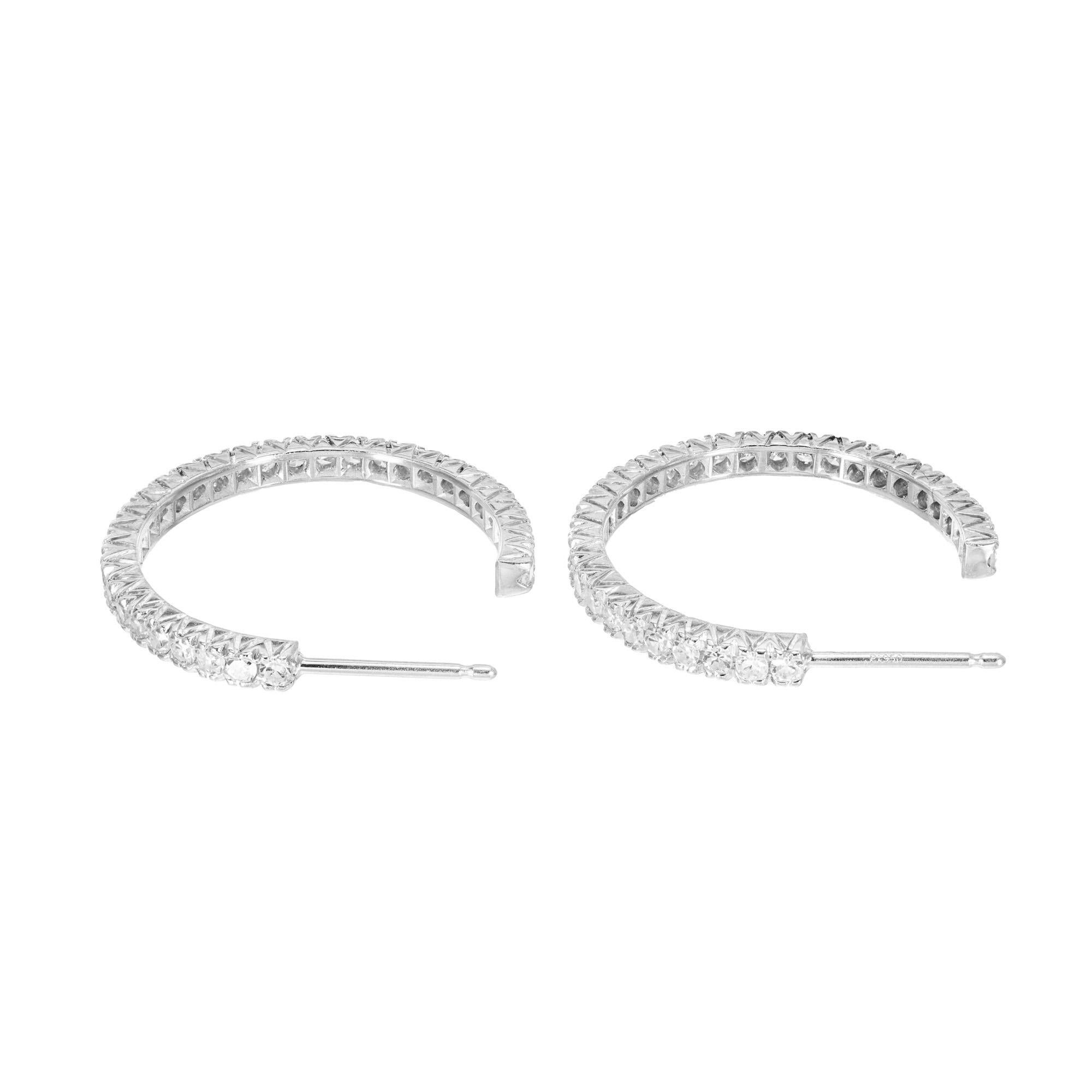 1.50 Carat Diamond Platinum Hoop Earrings  For Sale 1