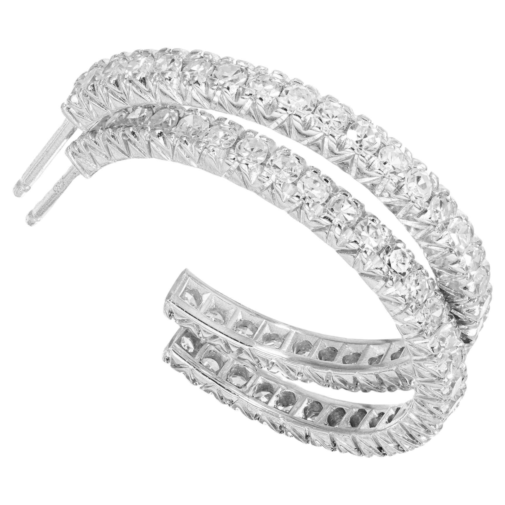 1.50 Carat Diamond Platinum Hoop Earrings  For Sale