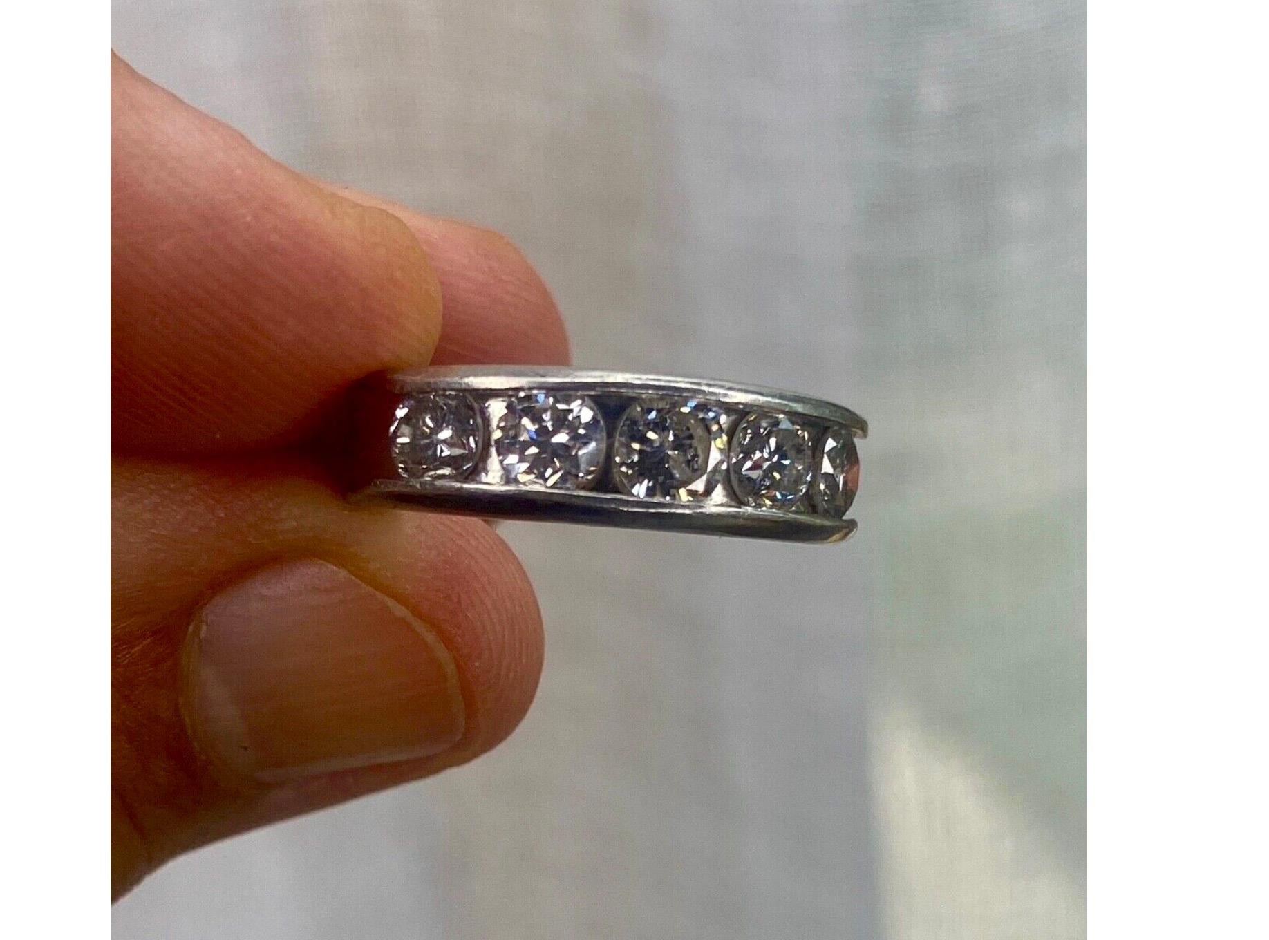 Women's or Men's 1.50 Carat Diamond Platinum Wedding Band Ring Vintage