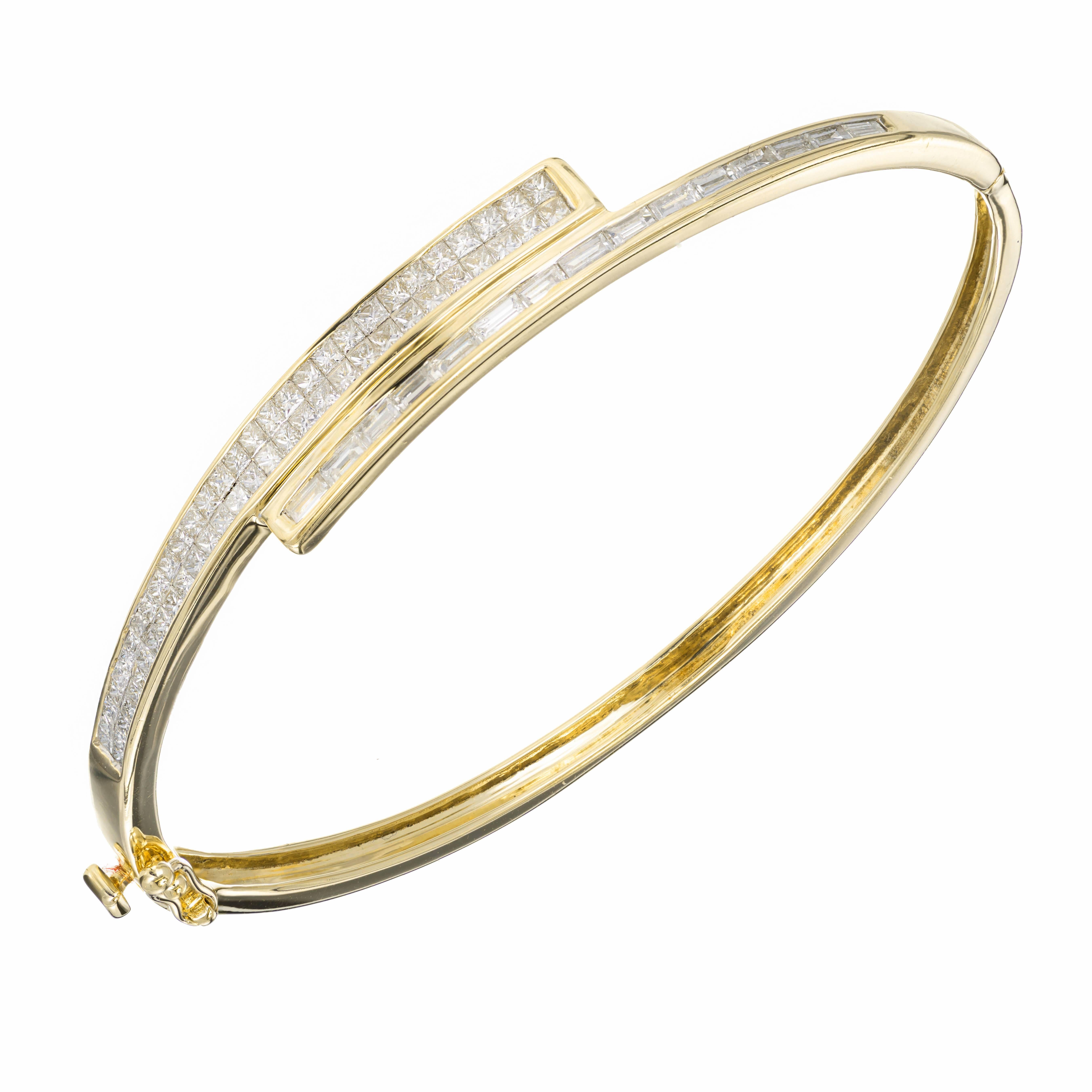 1.50 Carat Diamond Princess Baguette Gold Bangle Bracelet