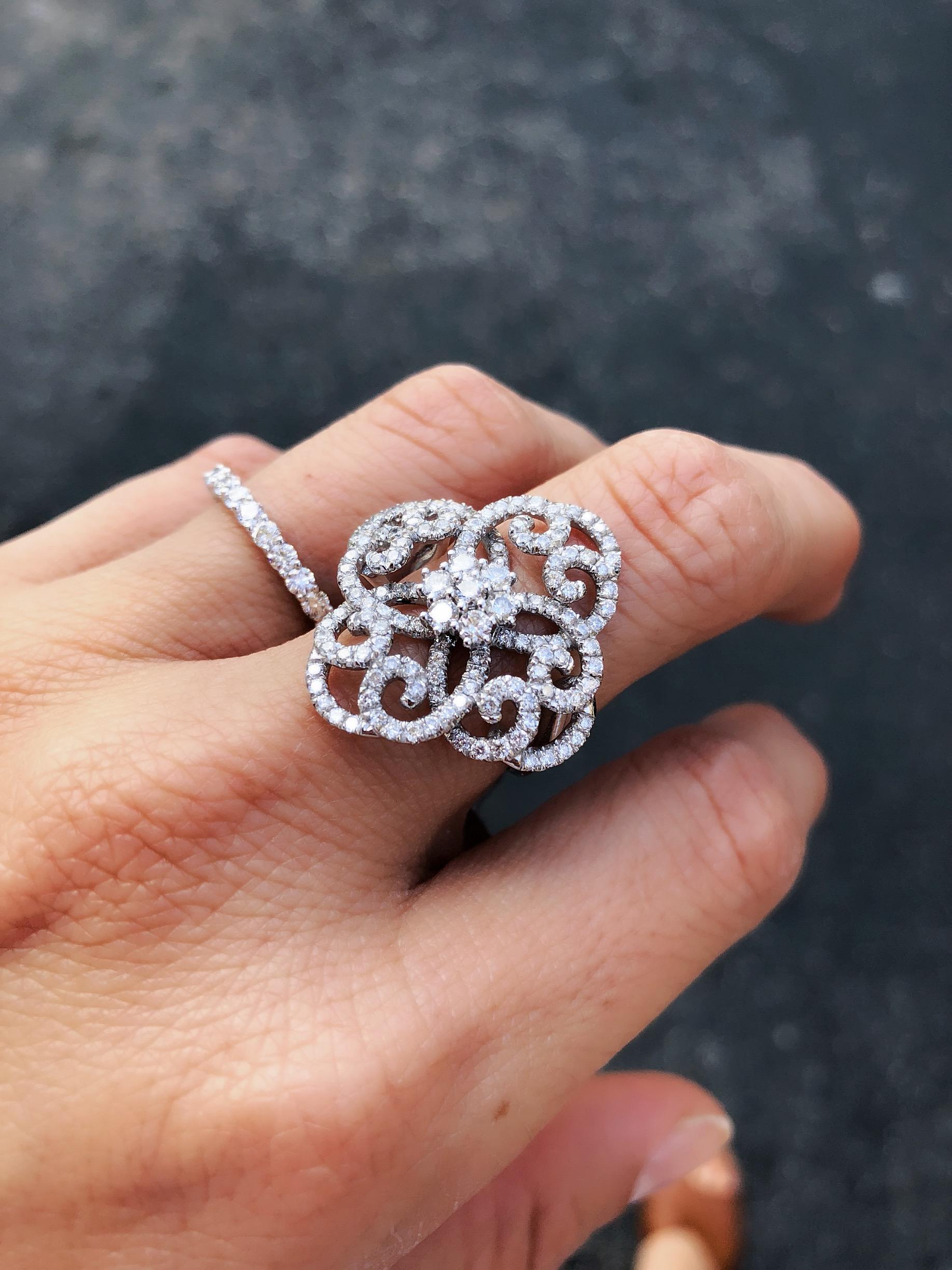 Rococo 1.50 Carat Diamond Swirls Clover Statement Ring