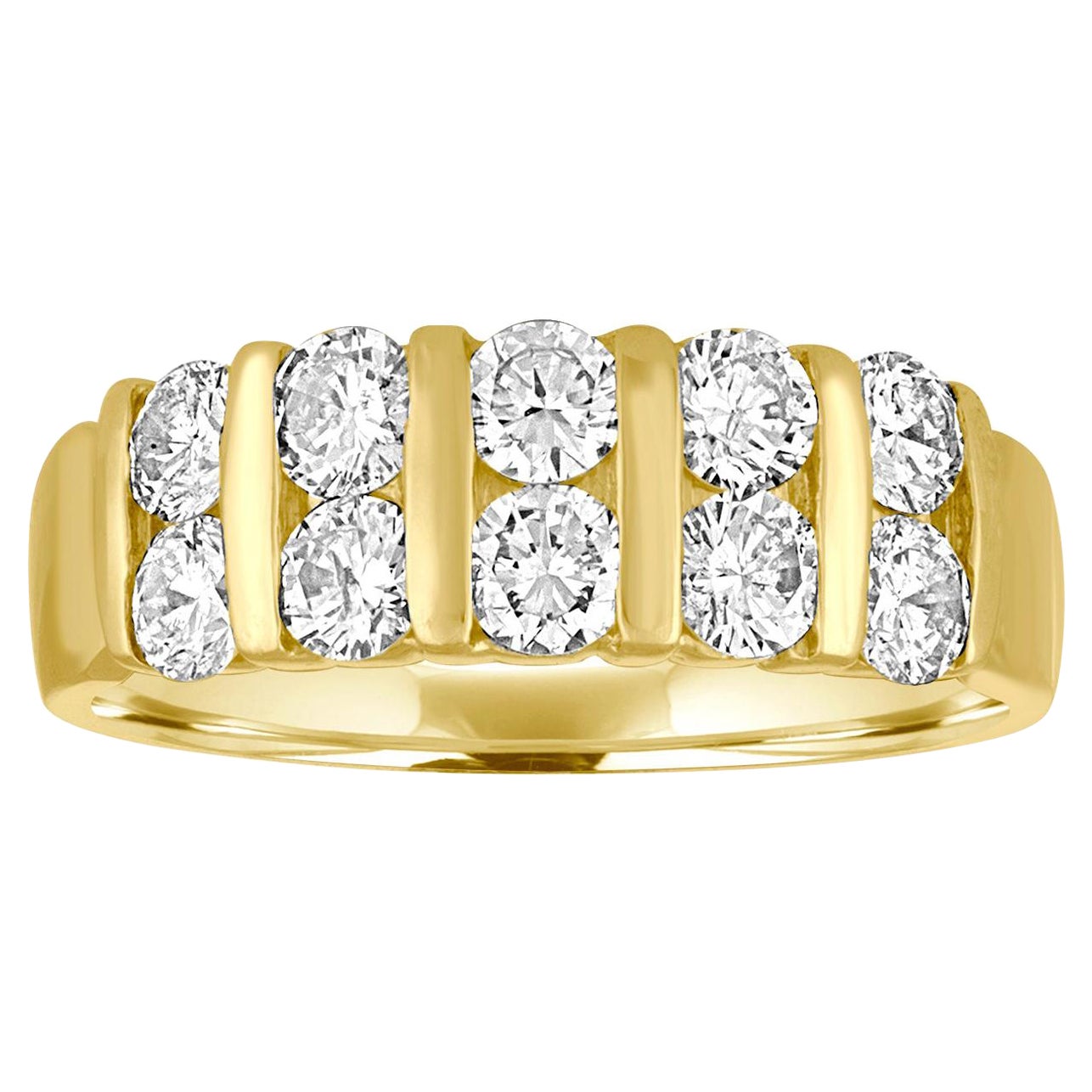 Anello a mezza fascia in oro a due file di diamanti da 1,50 carati