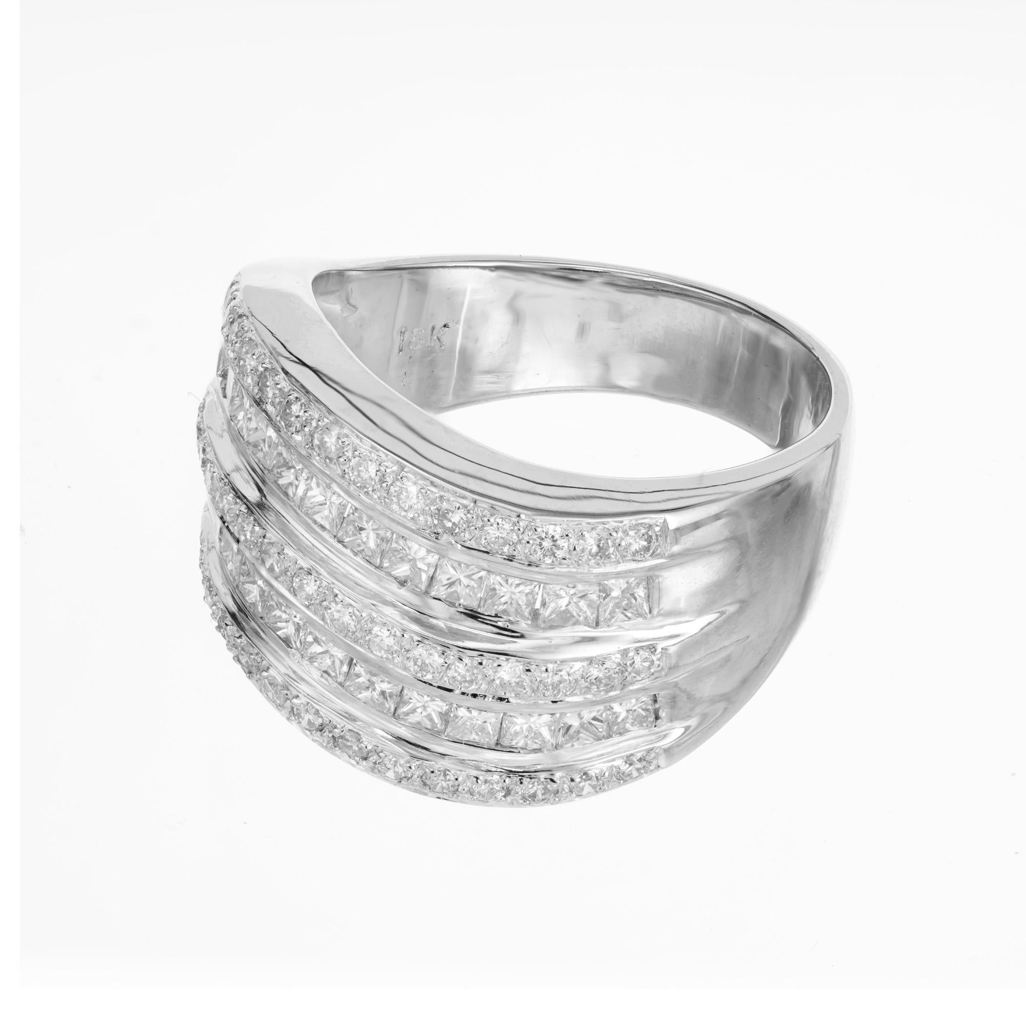 Round Cut 1.50 Carat Diamond White Gold Five Row Wide Swirl Cocktail Ring For Sale