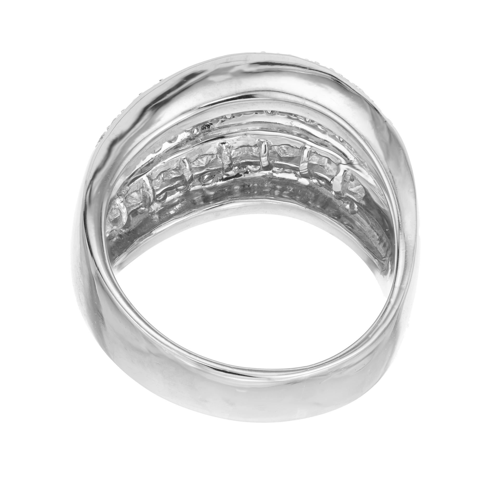 Women's 1.50 Carat Diamond White Gold Five Row Wide Swirl Cocktail Ring For Sale