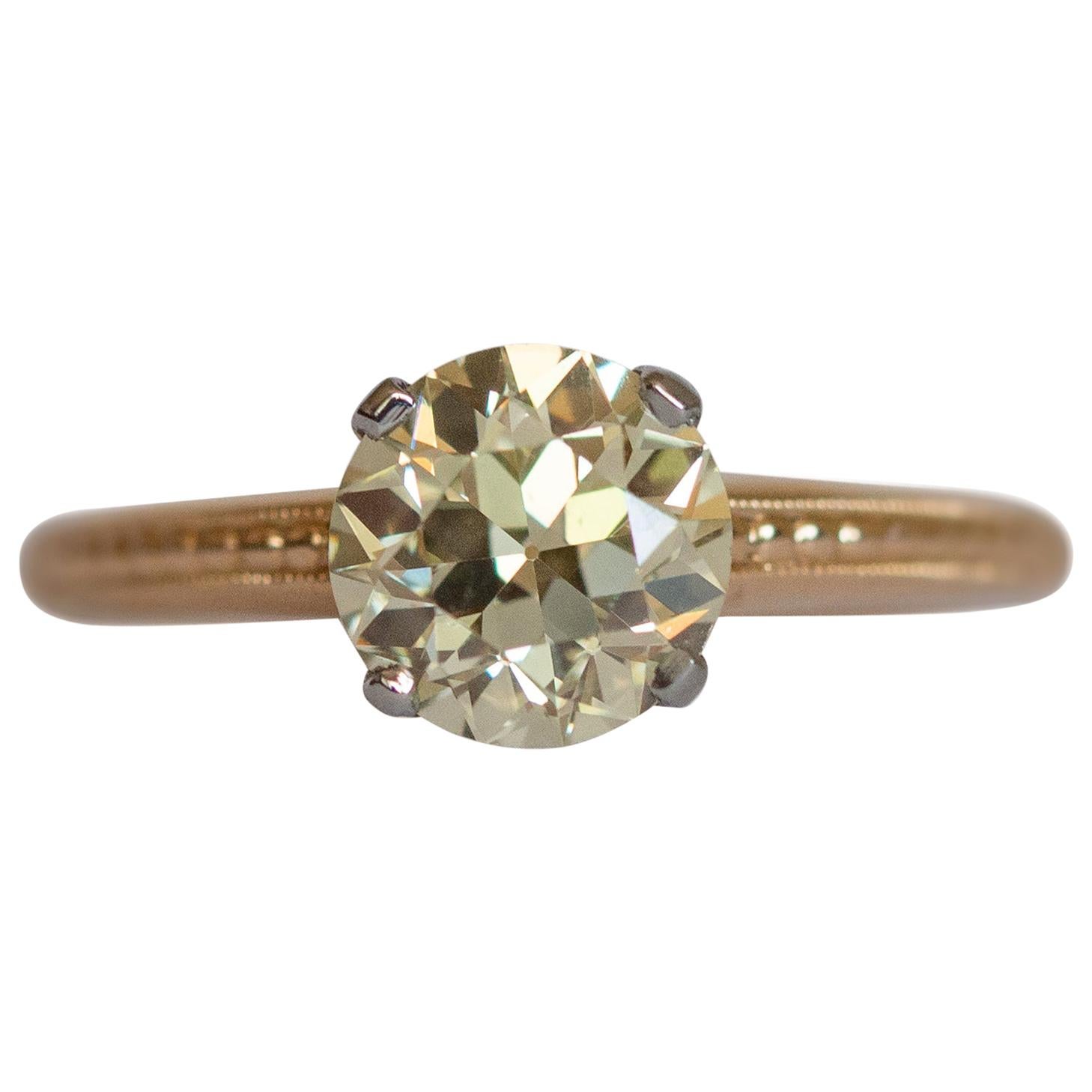 1.50 Carat Diamond Yellow Gold Engagement Ring For Sale