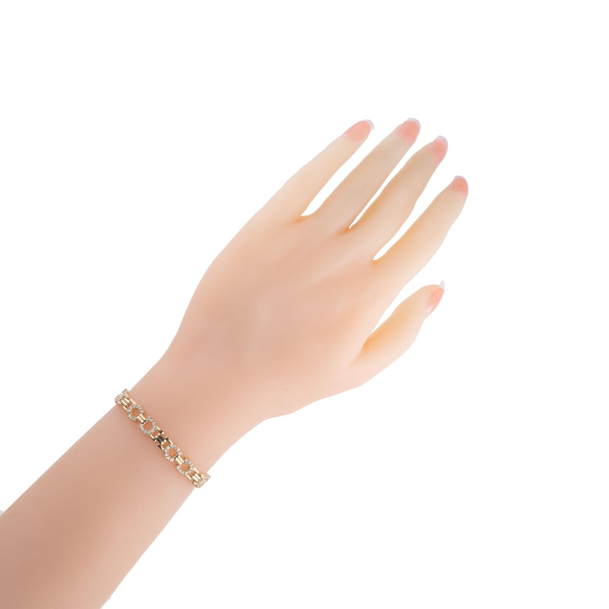 Taille ronde Bracelet à maillons en or jaune avec diamants de 1,50 carat
