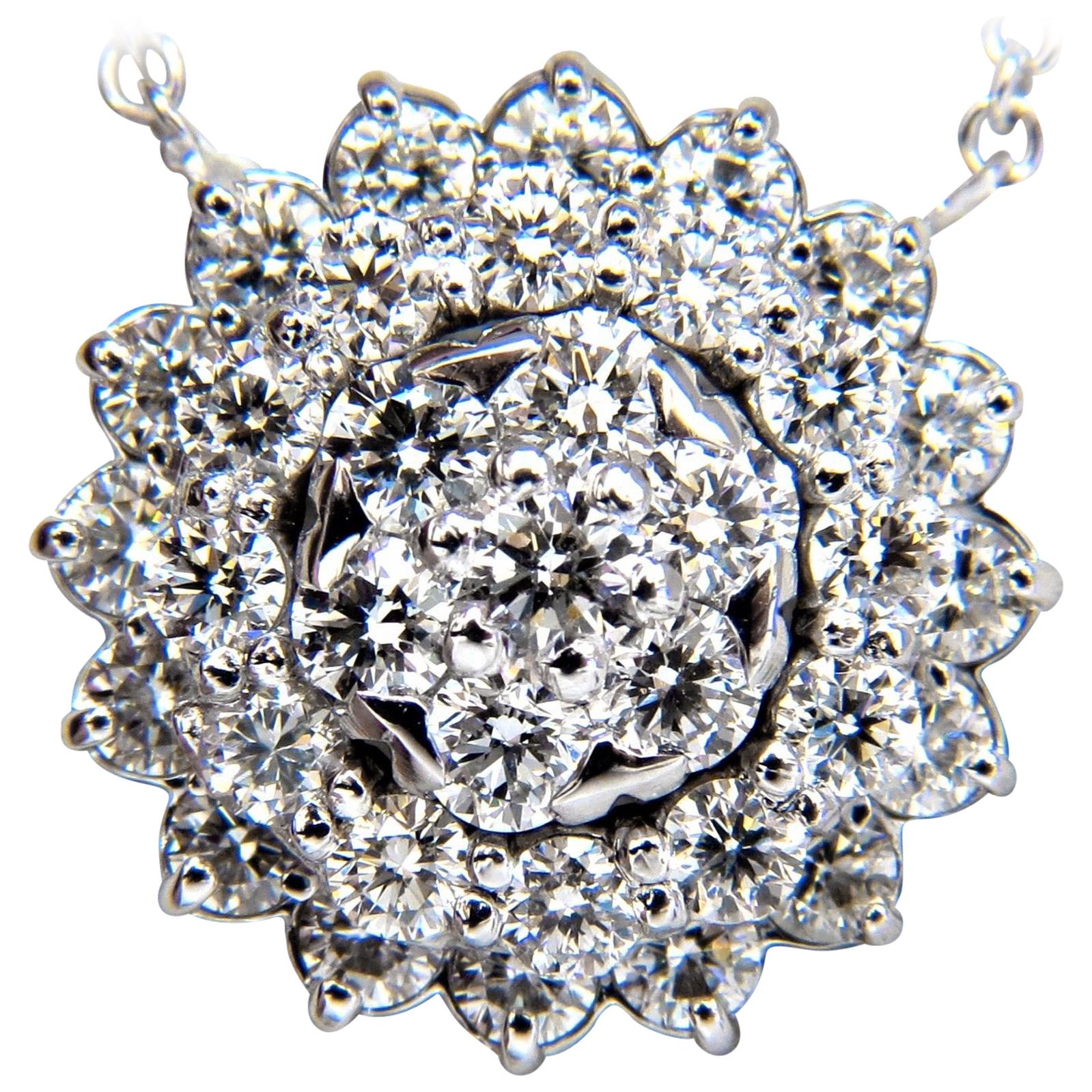1.50 Carat Diamonds Halo Cluster Necklace 14 Karat G/VS