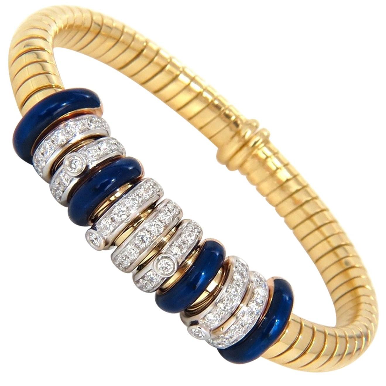 1.50 Carat Diamonds Ladies Accordion Bangle Bracelet Floating Rings 18 Karat For Sale