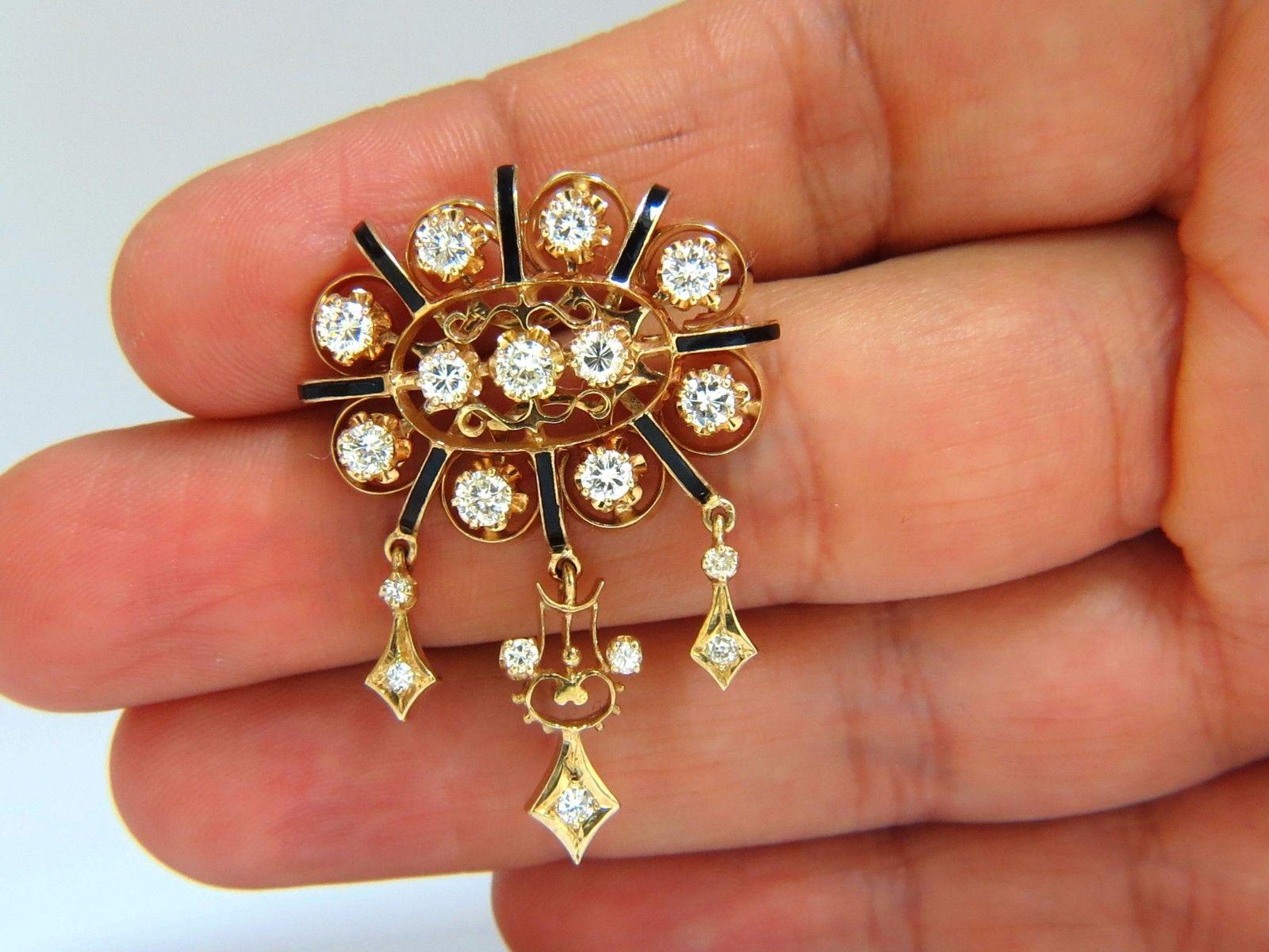 Victorian 1.50 Carat Diamonds Tassel 1960s Pendant Brooch Pin 14 Karat For Sale