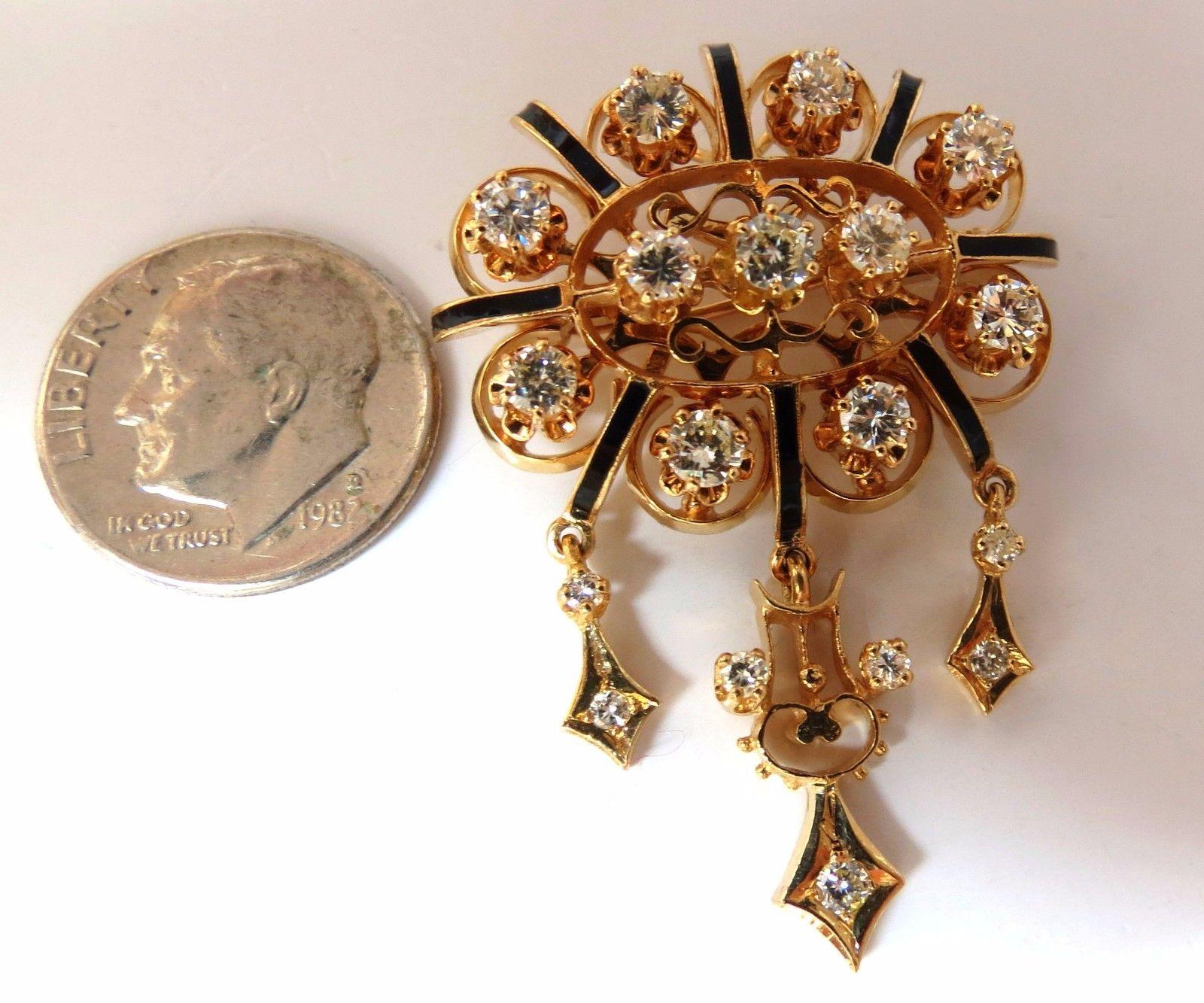 1.50 Carat Diamonds Tassel 1960s Pendant Brooch Pin 14 Karat In New Condition For Sale In New York, NY