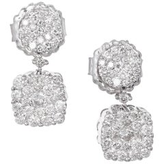 1.50 Carat Double Diamond Gold Cluster Dangle Earrings