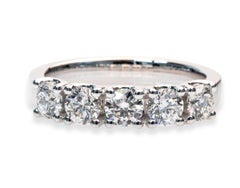 1.50 Carat E-F SI Diamonds 18K White Gold 5 Stones Band Ring Easy Comfort