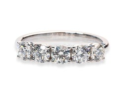 1.50 Carat E-F VS Diamonds 18K White Gold 5 Stones Classic Half Band Ring