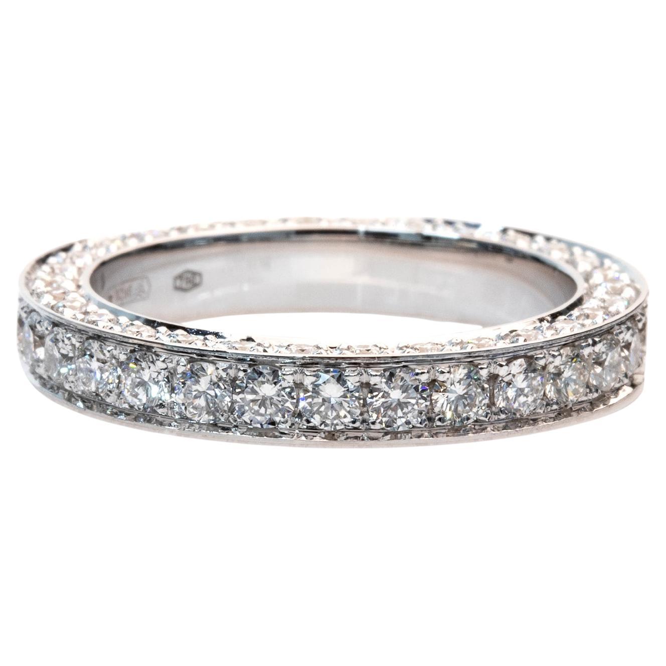 1.50 Carat E-F VS Diamonds 18K White Gold Harmony Eternity Band Ring For Sale
