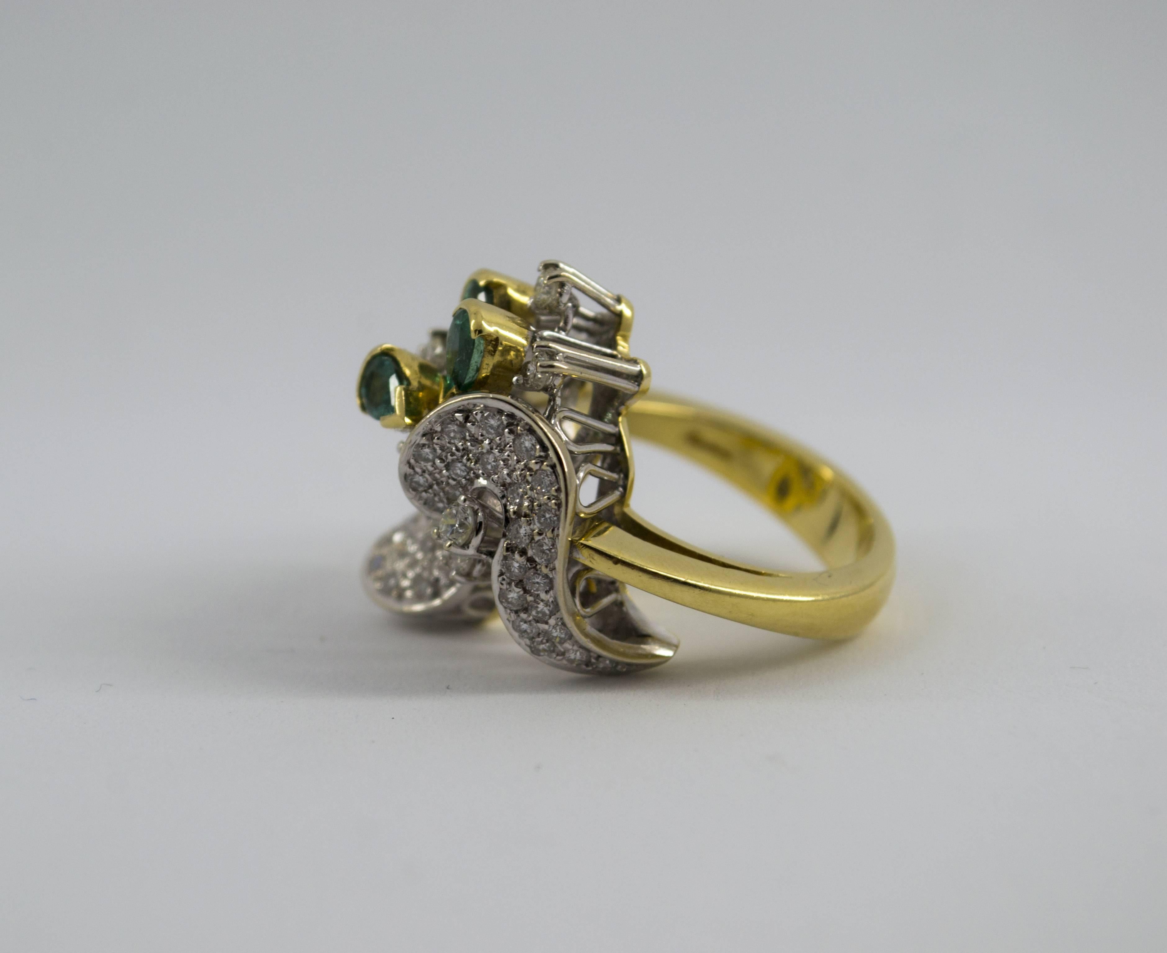 1.50 Carat Emerald 1.0 Carat Diamond Yellow Gold Cocktail Ring 6