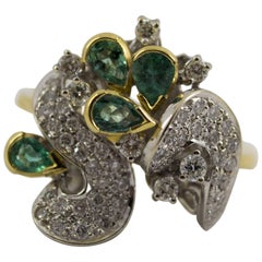 Vintage 1.50 Carat Emerald 1.0 Carat Diamond Yellow Gold Cocktail Ring