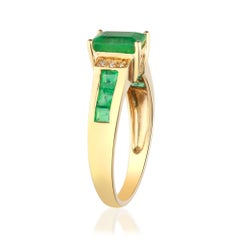 1.50 Carat Emerald and Square Cut Emerald and Diamond 10K Yellow Gold Ring