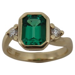 1.50 Carat Emerald Cut Biron Emerald and Diamond 9k Yellow Gold Ring