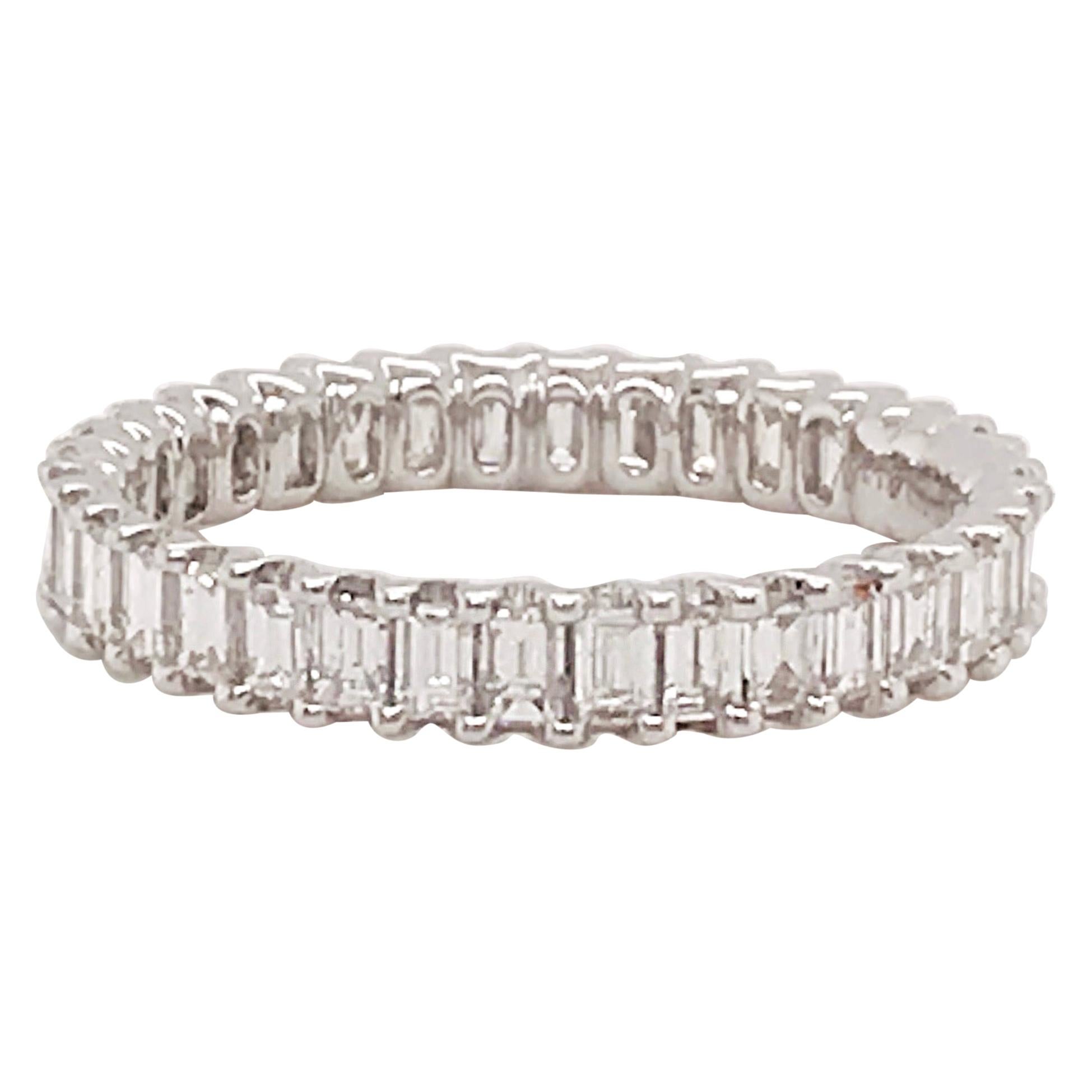 1.50 Carat Emerald Cut Diamond Eternity Band in 18 Karat White Gold Diamond Band