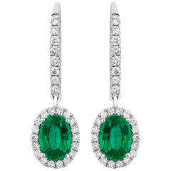 1.50 Carat Emerald Diamond Dangle Earrings