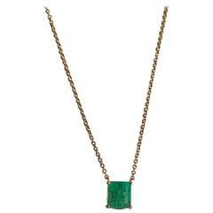 1.50 Carat Emerald Yellow Gold 18 Karat Solitaire Pendant Necklace