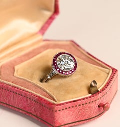 Old European Cut Halo Ring. 1.50ct Diamond French Ruby Halo Ring Platinum K VS1