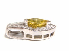 1.50 Carat Enhanced Fancy Yellow Diamond Marquise Shield Pendant 14 Karat