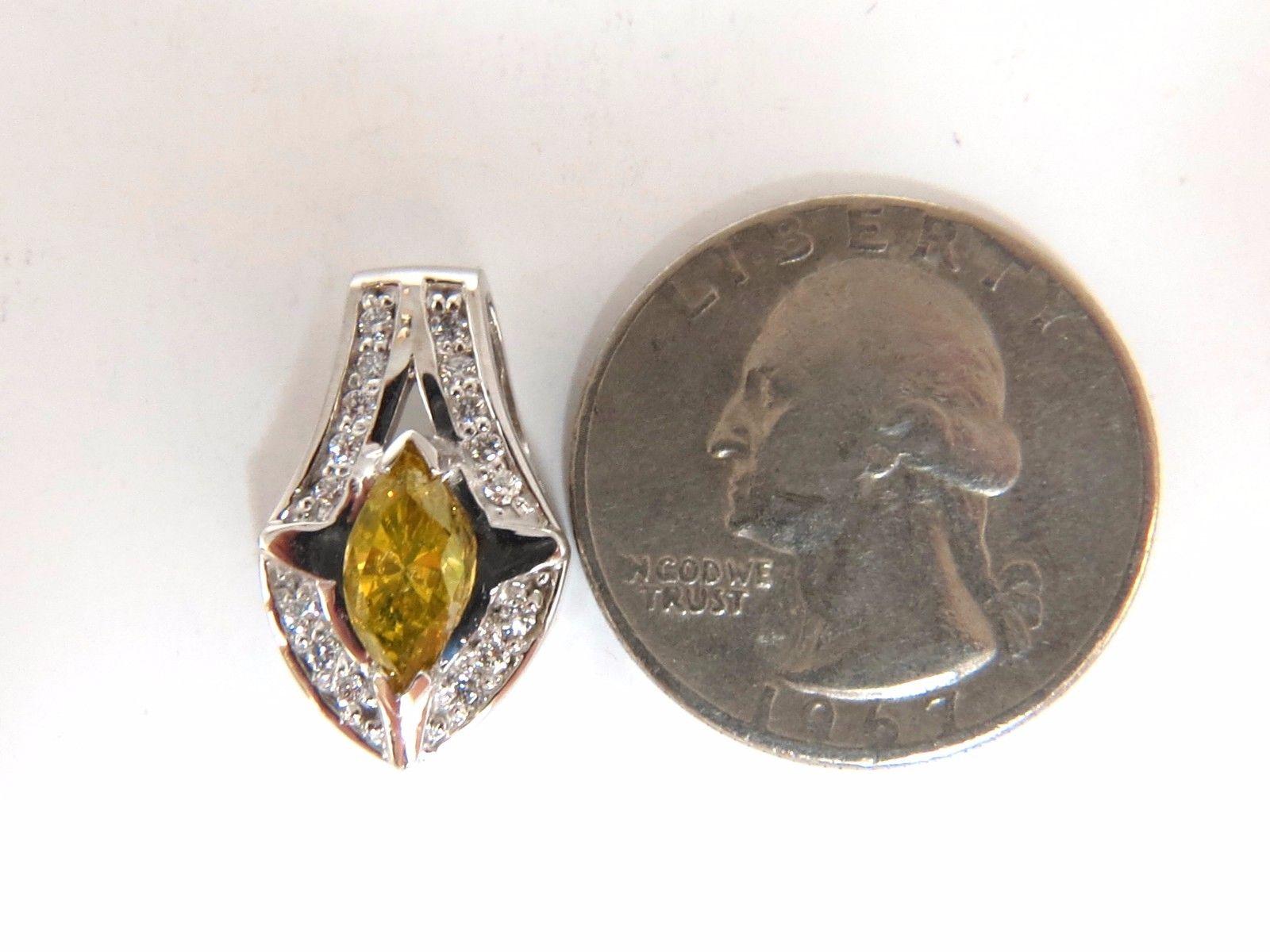 1.50 Carat Enhanced Fancy Yellow Diamond Marquise Shield Pendant 14 Karat In New Condition In New York, NY