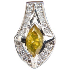 1.50 Carat Enhanced Fancy Yellow Diamond Marquise Shield Pendant 14 Karat*