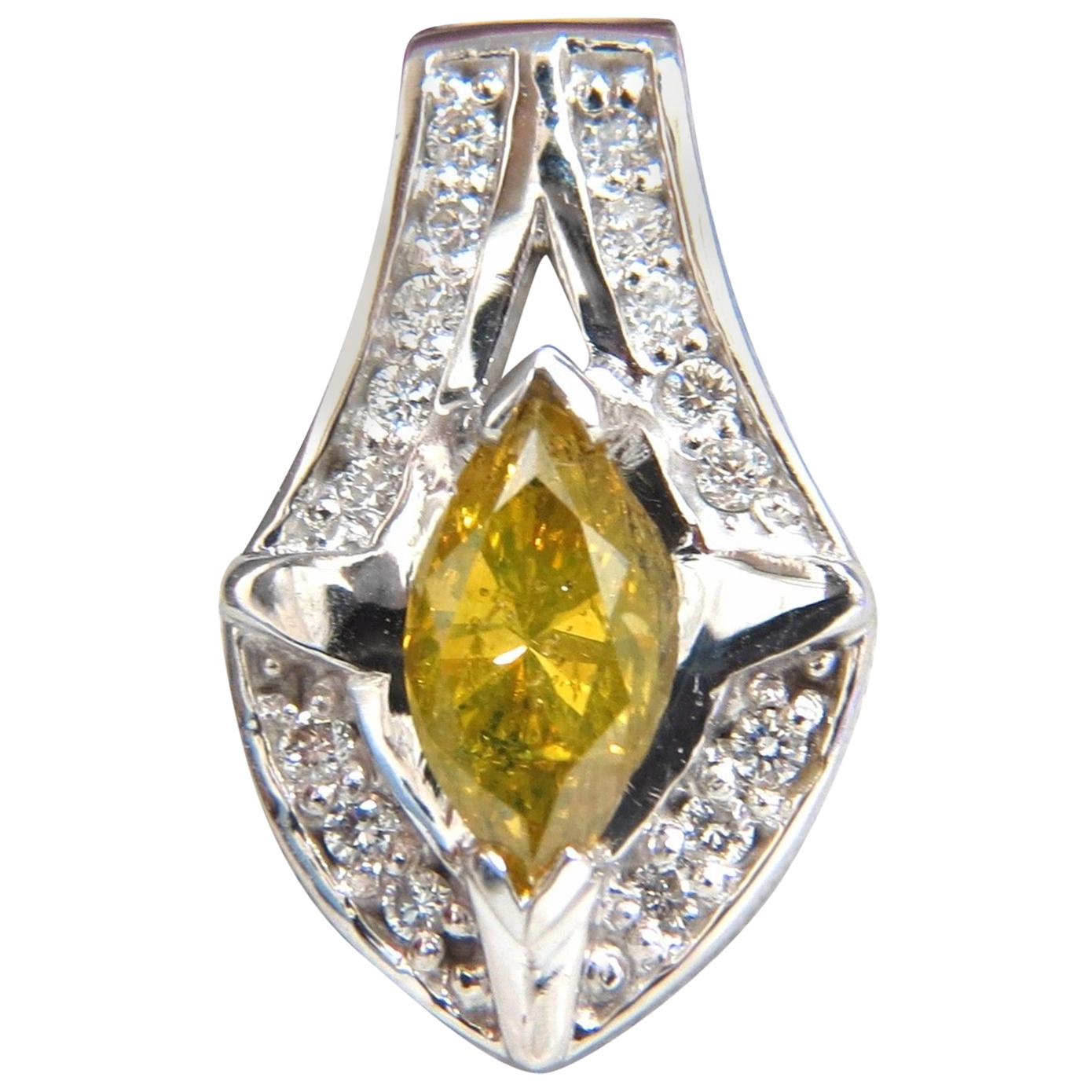 1.50 Carat Enhanced Fancy Yellow Diamond Marquise Shield Pendant 14 Karat