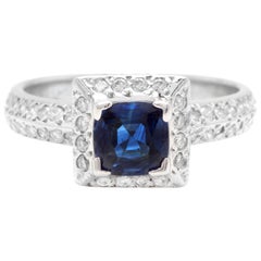 1.50 Carat Exquisite Natural Ceylon Blue Sapphire and Diamond 14K Solid White