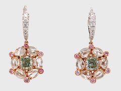 1.50 Carat Fancy Green Diamond Drop Earrings, GIA Certified 18 Karat Gold