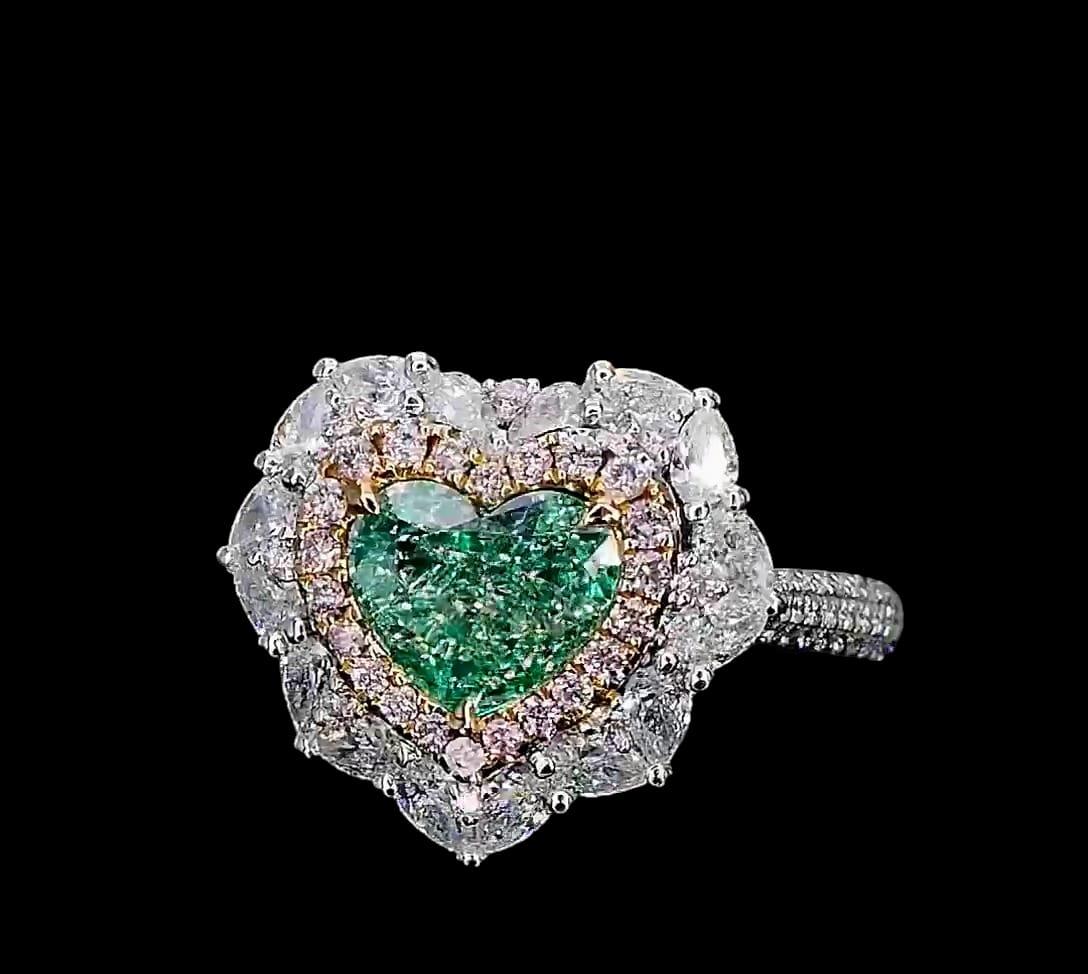 Women's 1.50 Carat Fancy Green Diamond Ring SI Clarity AGL Certified For Sale