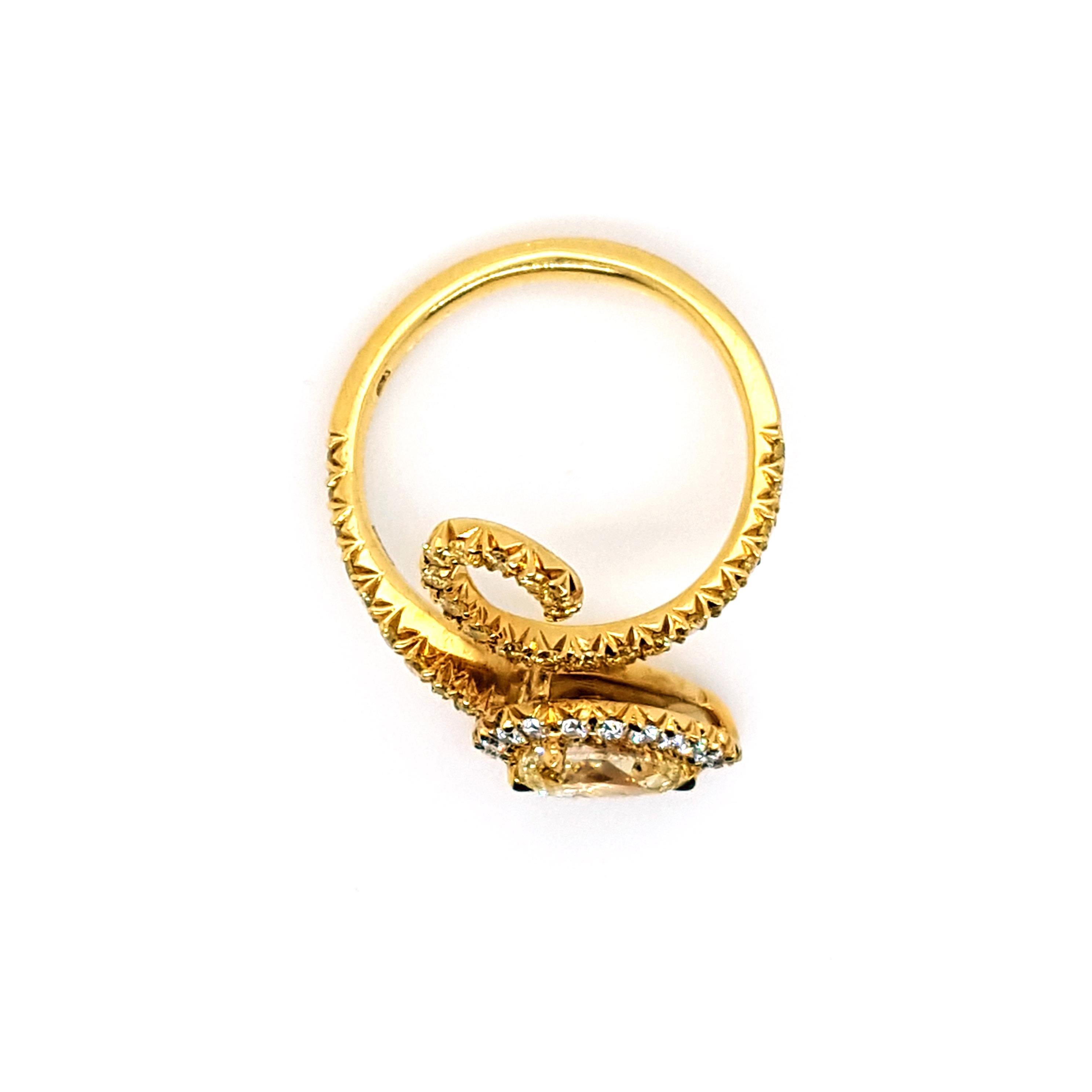 Art Nouveau 1.50 Carat Fancy Yellow Diamond and Pave’ diamonds Cocktail Ring, GIA Certified. For Sale