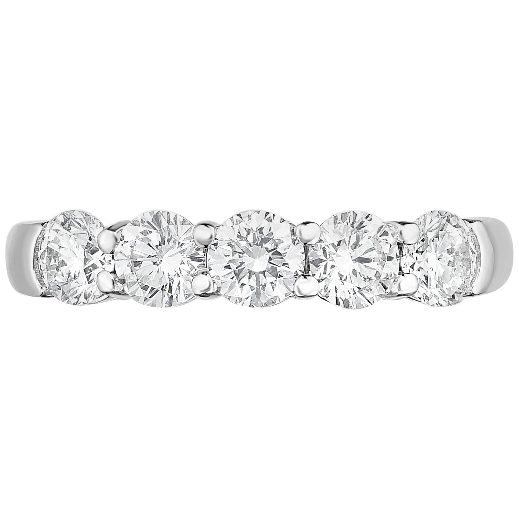 1.50 Carat Conflict Free Five-Stone Round Diamond Wedding Ring in Platinum For Sale