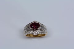 1.50 Carat Garnet and Diamond 14 Karat Yellow and White Gold Handmade Ring