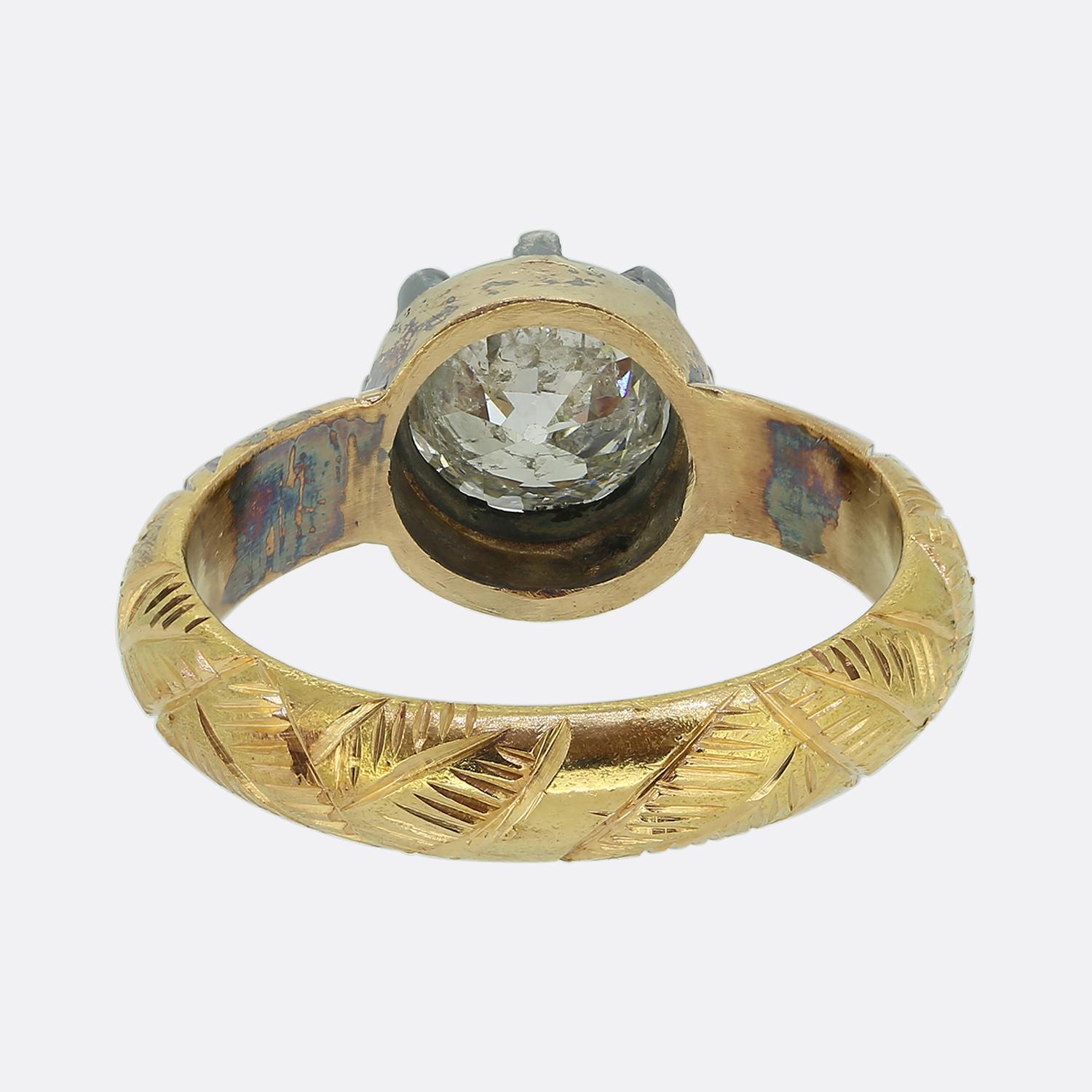 Taille vieille Europe Bague de style géorgien avec diamant taille ancienne de 1,50 carat en vente