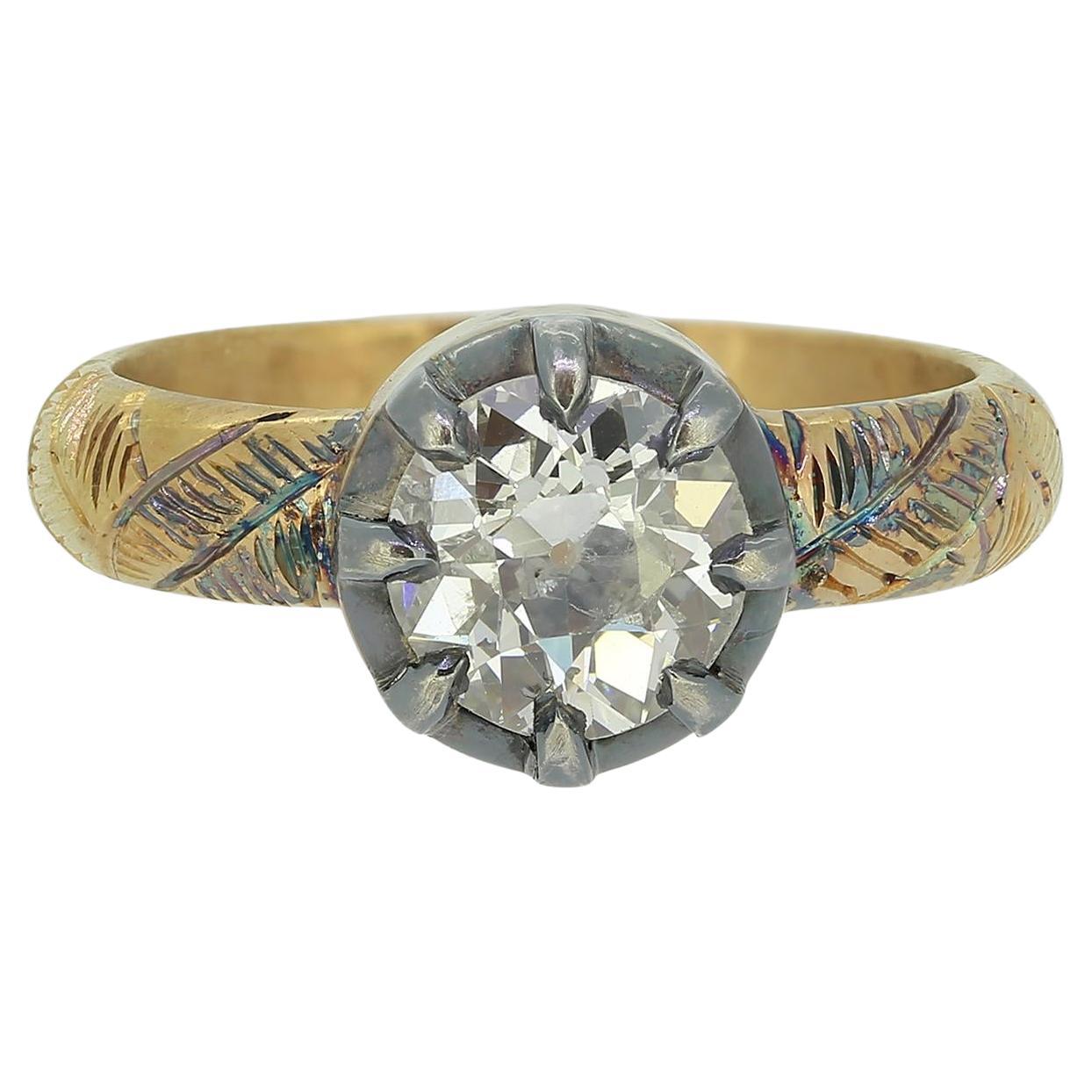 Bague de style géorgien avec diamant taille ancienne de 1,50 carat