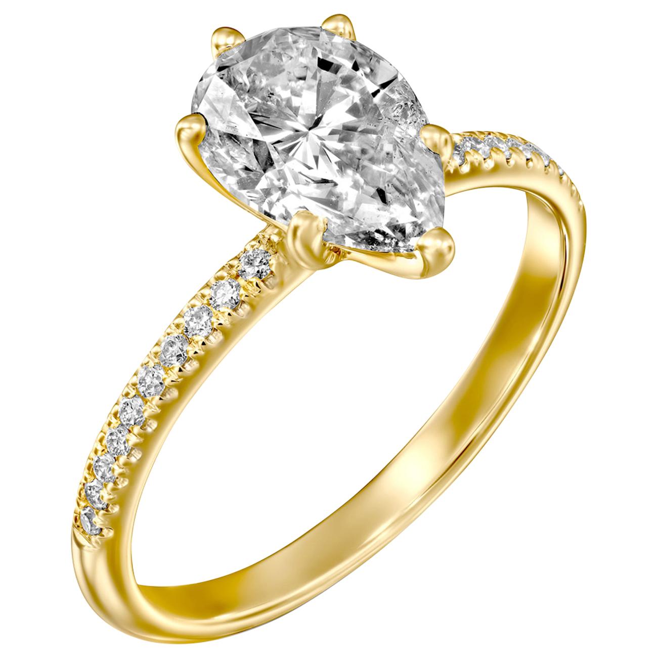 1.50 Carat GIA Pear Diamond Engagement Ring, Drop Shape Solitaire Diamond Ring