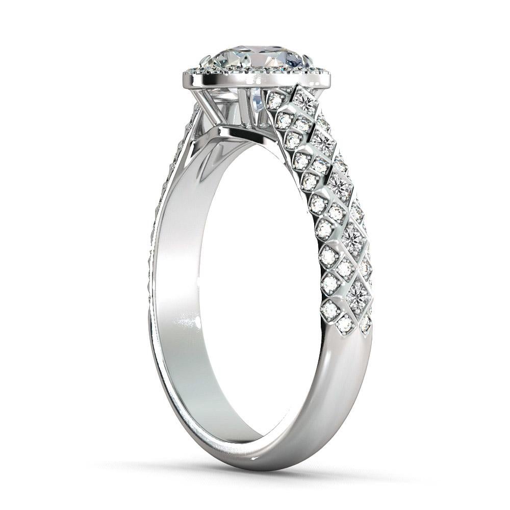 Art Deco 1.50 Carat GIA Round Diamond Engagement Ring, 18 Karat Gold Vintage Halo Ring